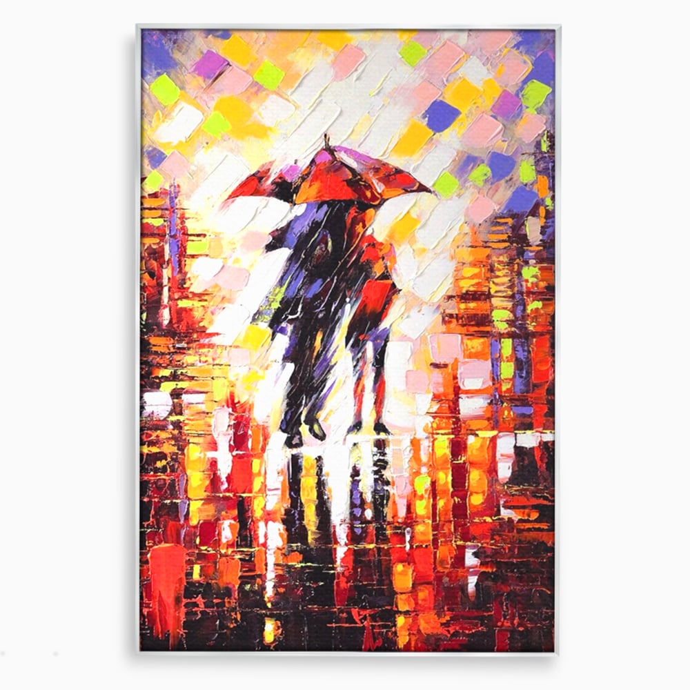 Tablou canvas cu tablou canvas cu cuplu sub umbrela, in rama de aluminiu argintiu